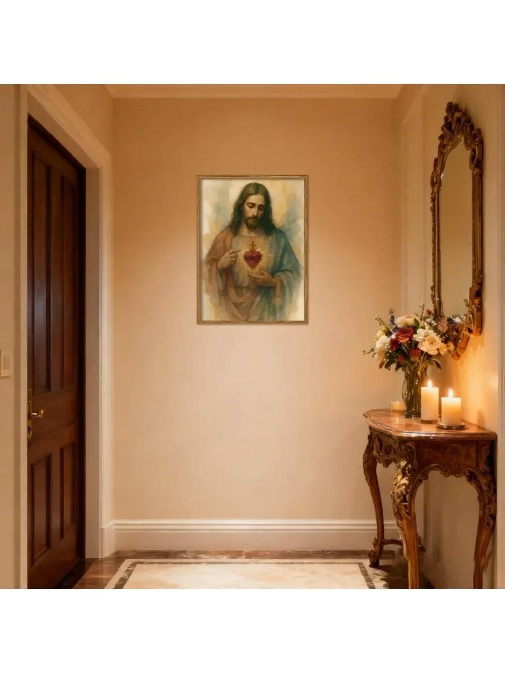 Sacred Heart of Jesus Wall Art - Christian Canvas Print for Home Decor 12x16
